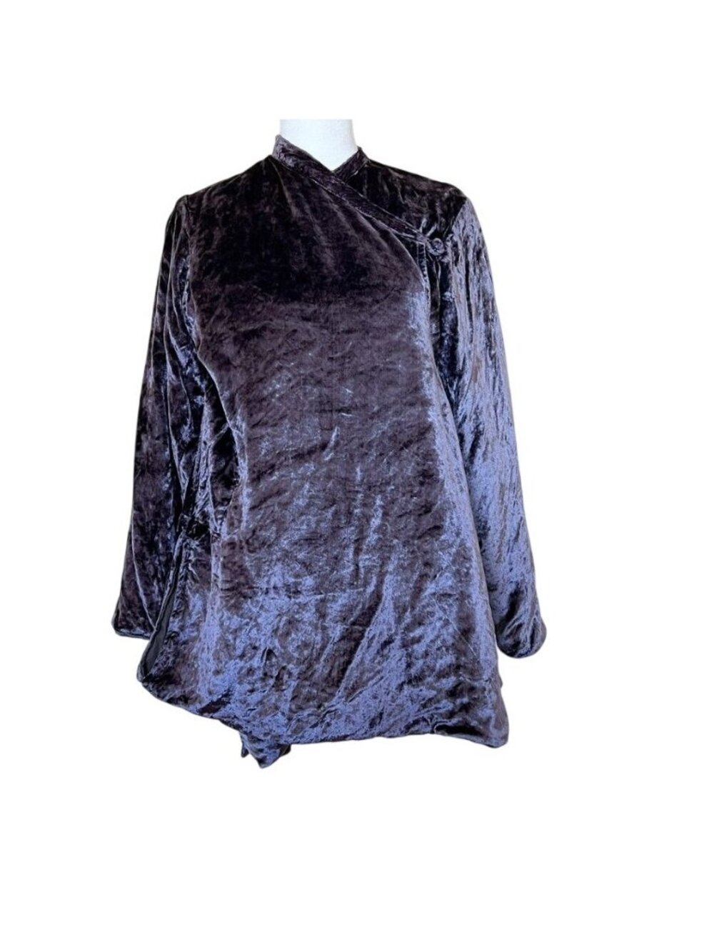 VTG Crushed Velvet Wrap Jacket Sz S Mandarin Collar Asymmetrical Boho Luxe Coat - Picture 3 of 14